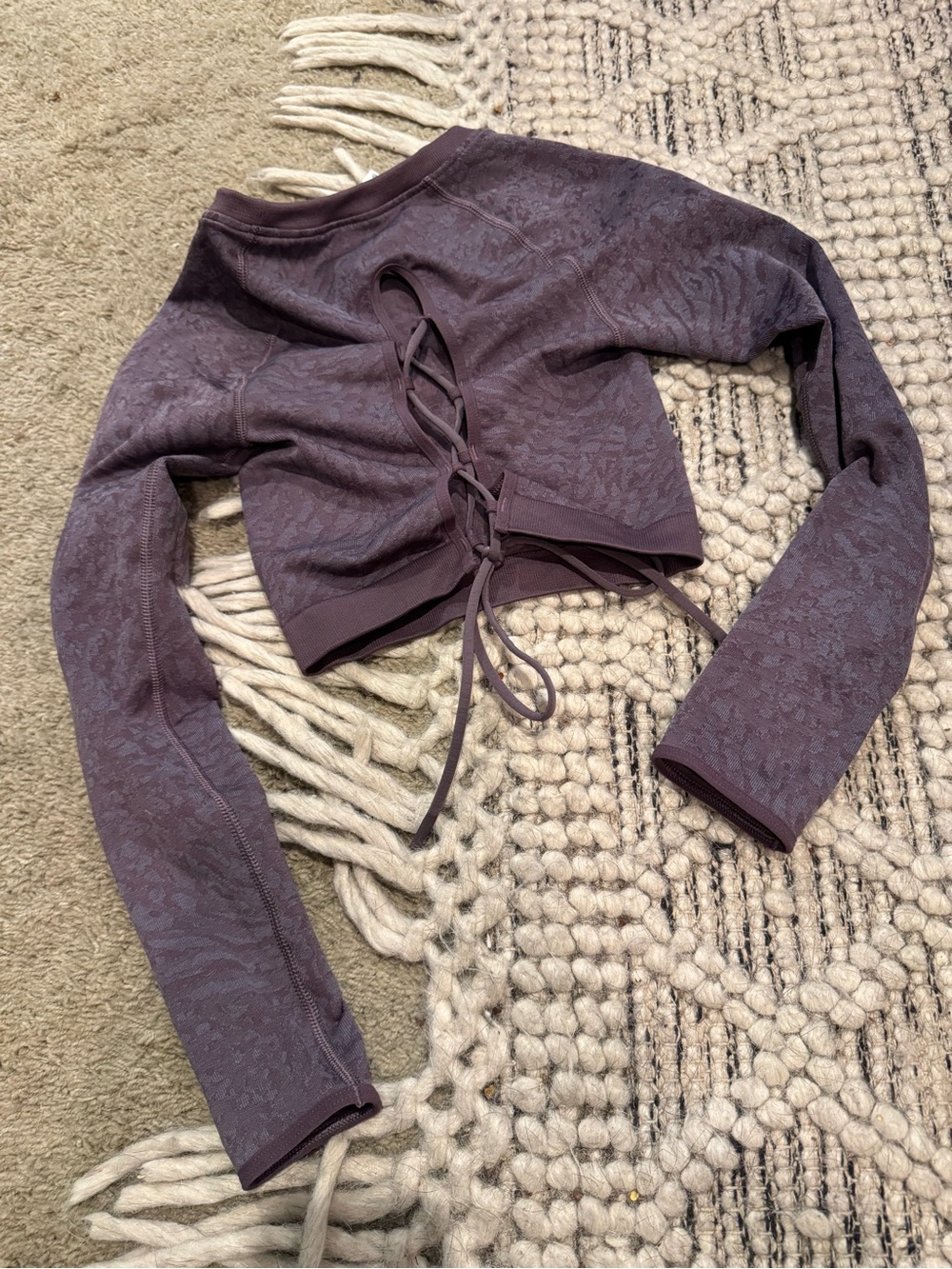 GYMSHARK purple animal adapt crop top tie lace back size small
